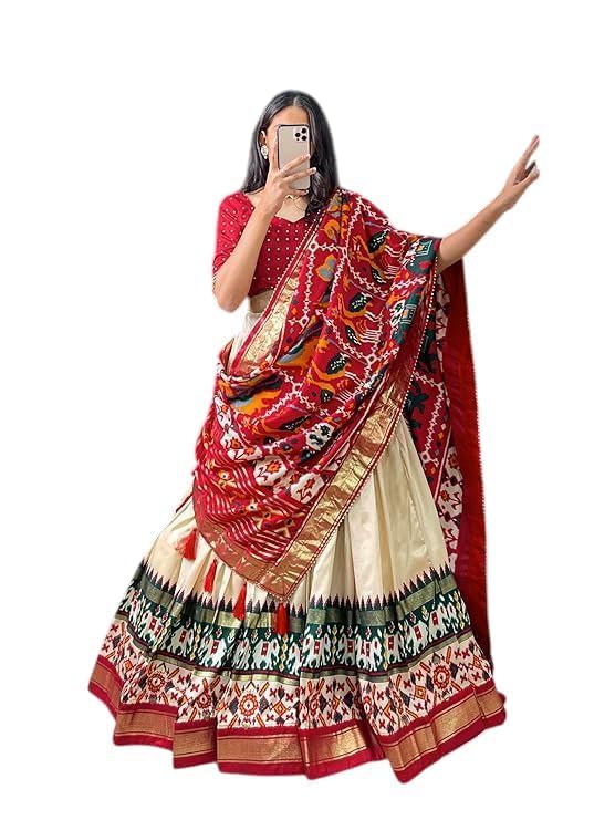 Women's Floral & Patola Print With Foil Work Tussar Silk Ethnic w...