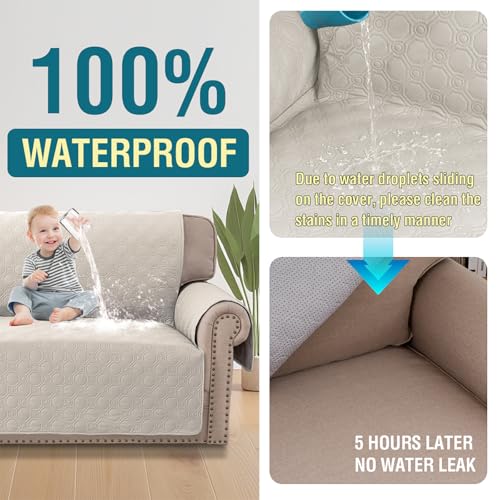 BellaHills Sofa Cover 3 seater 100% Waterproof Sofa Covers Non-Slip Sofa Slipcovers Couch Covers Washable with Elastic Strap Sofa Protectors from Pets Seat Width 68"(3 Seater, French Oak) - Image 5