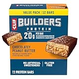 CLIF BUILDERS Protein Bars - Chocolatey Peanut Butter - 20g Plant Based Protein - Gluten Free - Non-GMO - Low Glycemic - No Artificial Sweeteners - 2.4 oz. (12 Pack)