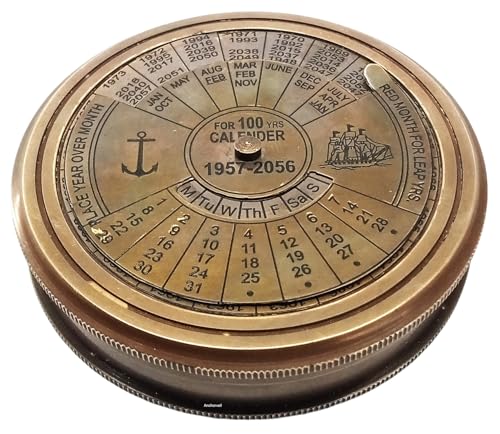 Brújula náutica vintage de latón 100 años con calendario miniatura 1