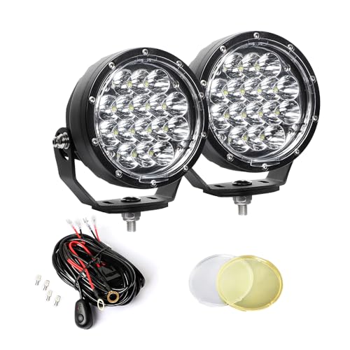 EXZEIT 160W 5 Inch Driving Lights,11200 Lumens Round Fog Lights Offroad Lights for Jeep Wrangler Trucks Toyota Pickup SUV ATV, Diffuser Covers and Yellow Covers Changeable, 12V/24V