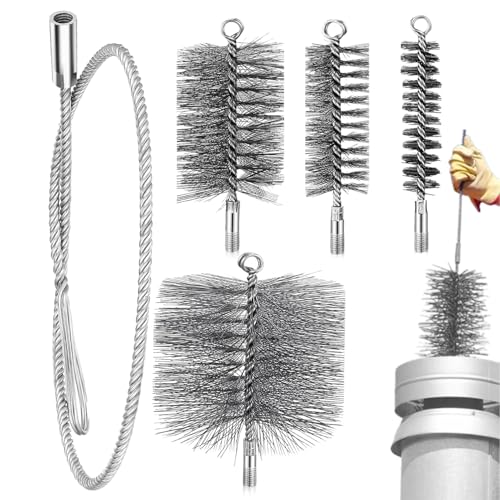 Chimney Sweep Brush | Stainless Steel Burning Stove Pipe Brush | Flexible Blockage Unclogger Fireproof Complete Tool | for Dryers Calderas Grill Burner Fireplace Ash Buildup Removal