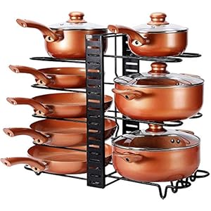 SKAFA 8 Tiers Large Capacity Adjustable Iron Pots and Pans Holder Rack Organizer with 3 DIY Methods (Black, 39.4 x 29.2…