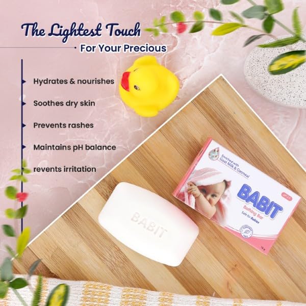 Image of Babit Baby Soap - Pack of 3 (75gm each) | Goat Milk & Shea Butter | Soothes Rashes & Dry Skin | Gentle Hydration for Newborns, Babies & Kids | Baby Skin Care Products Kit Essential