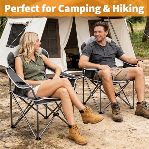 NEWBULIG Oversized Folding Camping Chair for Adults, Portable Outdoor Collapsible Chairs, 500 LBS Heavy Duty Support, with Cup Holders, for Lawn, Fishing, Hiking, Black - 4