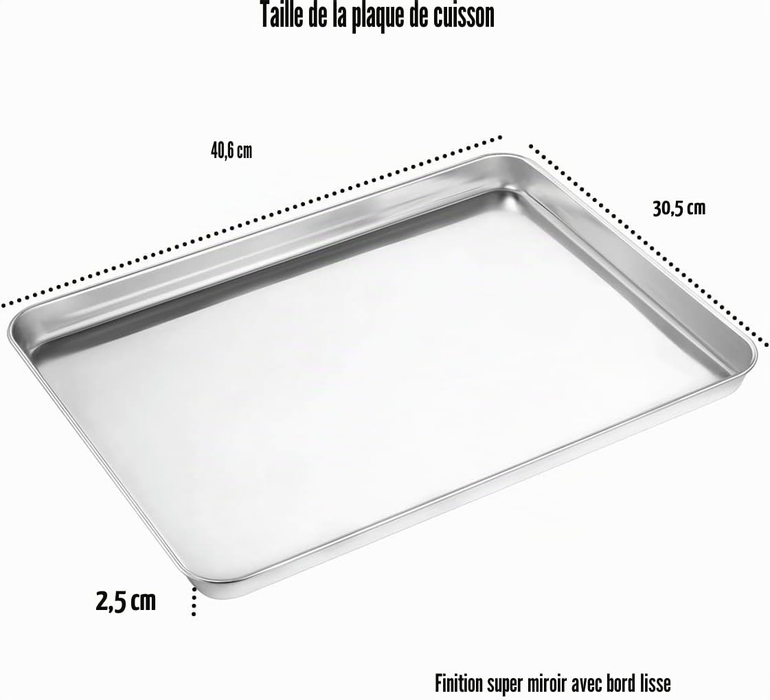 Grande plaque de cuisson en acier inoxydable [2 plateaux + 2 étages] – Moule à biscuits non toxique, robuste, facile à nettoyer, 40,5 x 30,5 x 2,5 cm