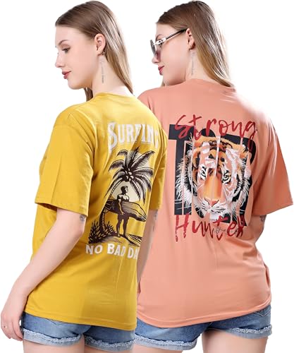 Image of London Hills Women's Cotton Blend Oversized Fit Oversized Tshirt || Oversized Tshirt- Pack of 2