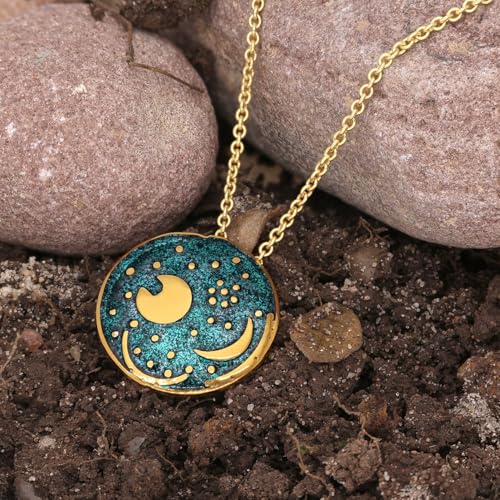 Collar de plata trendor con disco celestial de Nebra verde y dorado de 30 mm 3