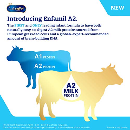 Enfamil Premium A2 Milk Protein Infant Formula 19.5oz. (4 Powder Tubs) Prebiotic, Easy to Digest, Non-GMO, Immune Support, Omega 3 DHA, No Added Sugar, A2 Protein Sourced from European Grass-fed Cows