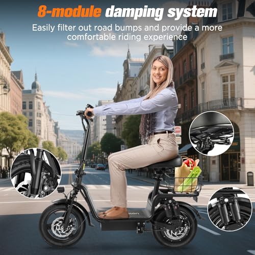 C14 Electric Scooter for Adults with Seat – High-Performance, Foldable E-Scooter with 900W Peak Power, 20MPH, 28-Mile Range, and Dual Disc Brakes,High Strength Frame,330lbs Max Load - Black
