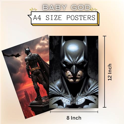 Image of Posters Inc Set of 12 Batman Posters for Wall, Wallart Item for Home, Home Decoration Items for Living Room, Aesthetic Wall Stickers for Bedroom, Birthday Gift for Men, 300 GSM A4 Size Paper