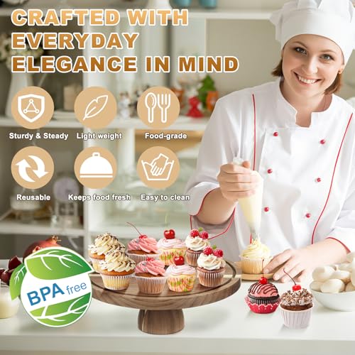 Acacia Wood Cake Stand with Lid, 12'' Round Cake Holder with Clear Acrylic Cover, 2 in 1 Dessert Table Display Set & Charcuterie Board, Kitchen Decor for Birthday or Wedding - Image 6