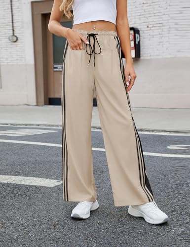 Bankeng Womens Side Striped Pants Wide Leg Drawstring High Waist Sweatpants Hudson Canyon Stripe Pants with Pockets2