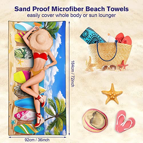 Sxchen Beach Towel Oversized 36"X72" Thin Lightweight Extra Large Absorbent Quick Dry Sand Free Plush Cool Hawaiian Print Summer Colorful Surfboard Coast Sea View Coconut Palm Seashell #TOP3