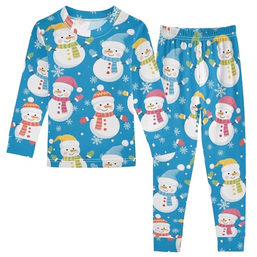 Pajama Sets Long Sleeve Snowmen Pattern on Blue Soft Comfy Sleepwear 2 Piece PJS 3-8T