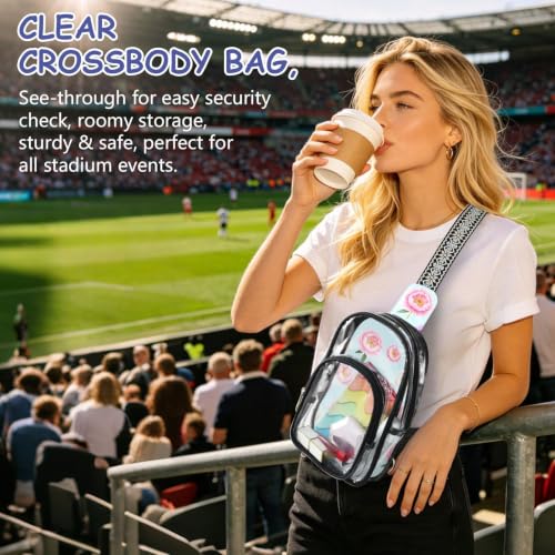 Bolso transparente de poliéster para estadios con doble asa y correa de peonía 6