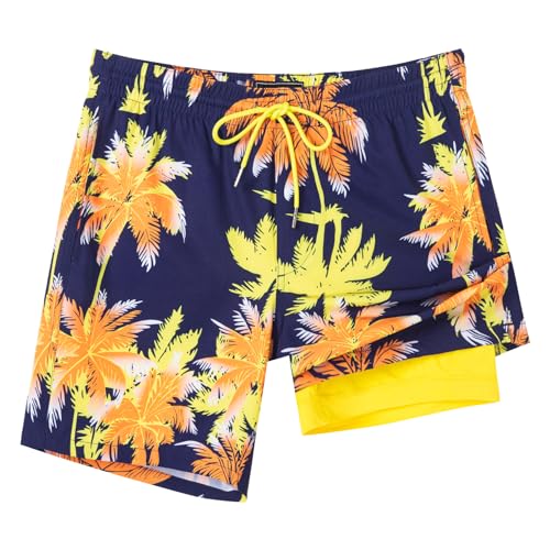 Image of SURF CUZ Mens Swim Trunks with Compression Liner Swim Shorts 7 inch Swimming Trunks Stretch 7 Inch Swim Suits Quick Dry
