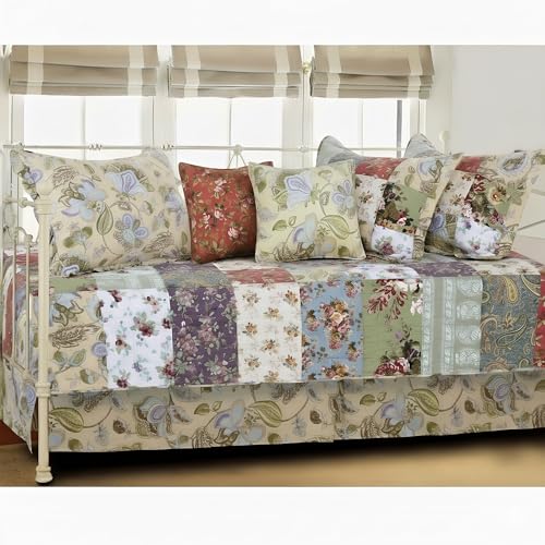Image of Greenland Home Fashions 100% Cotton Authentic Patchwork Quilted Daybed Set, 7 Piece, Blooming Prairie