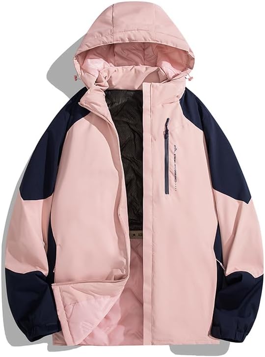 Men's And Women's Hooded Colorblock Jacket Multi-Pocket Functional Fleece Lined Softshell Winter Coat