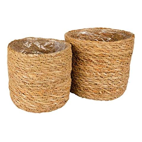 Gina Da Korb 2er Set Seegras Übertopf Pflanzkübel Pflanztopf Rund Blumentopf Pflanze Blumen Aufbewahrungskorb Kräutertopf Blumenübertopf Deko geflochten Cover