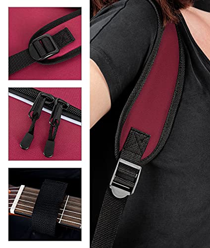 Rocktile housse pour guitares classiques ½ rembourré et doublé style sac à dos, bordeaux - Les Beatles, Paul McCartney, John Lennon, RIngo Starr, George Harrison Rocktile housse pour guitares classiques ½ rembourré et doublé style sac à dos, bordeaux – Image 5