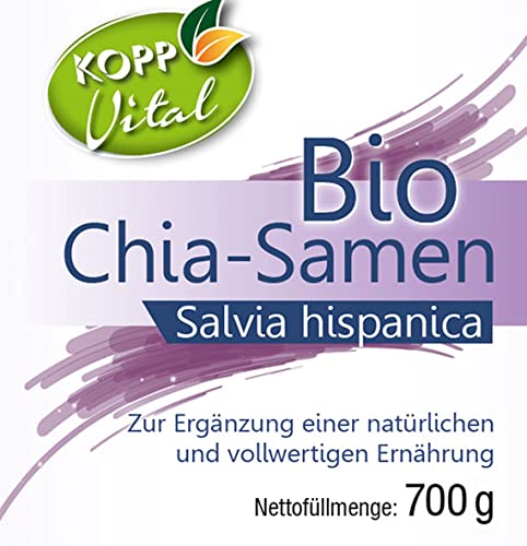 KOPP Vital® Bio Chia-Samen im Bügelglas 700 g - Bio-Qualität - ohne Gentechnik – Zusatzstofffrei - dekorativen Bügelglas - Premium Chia-Samen