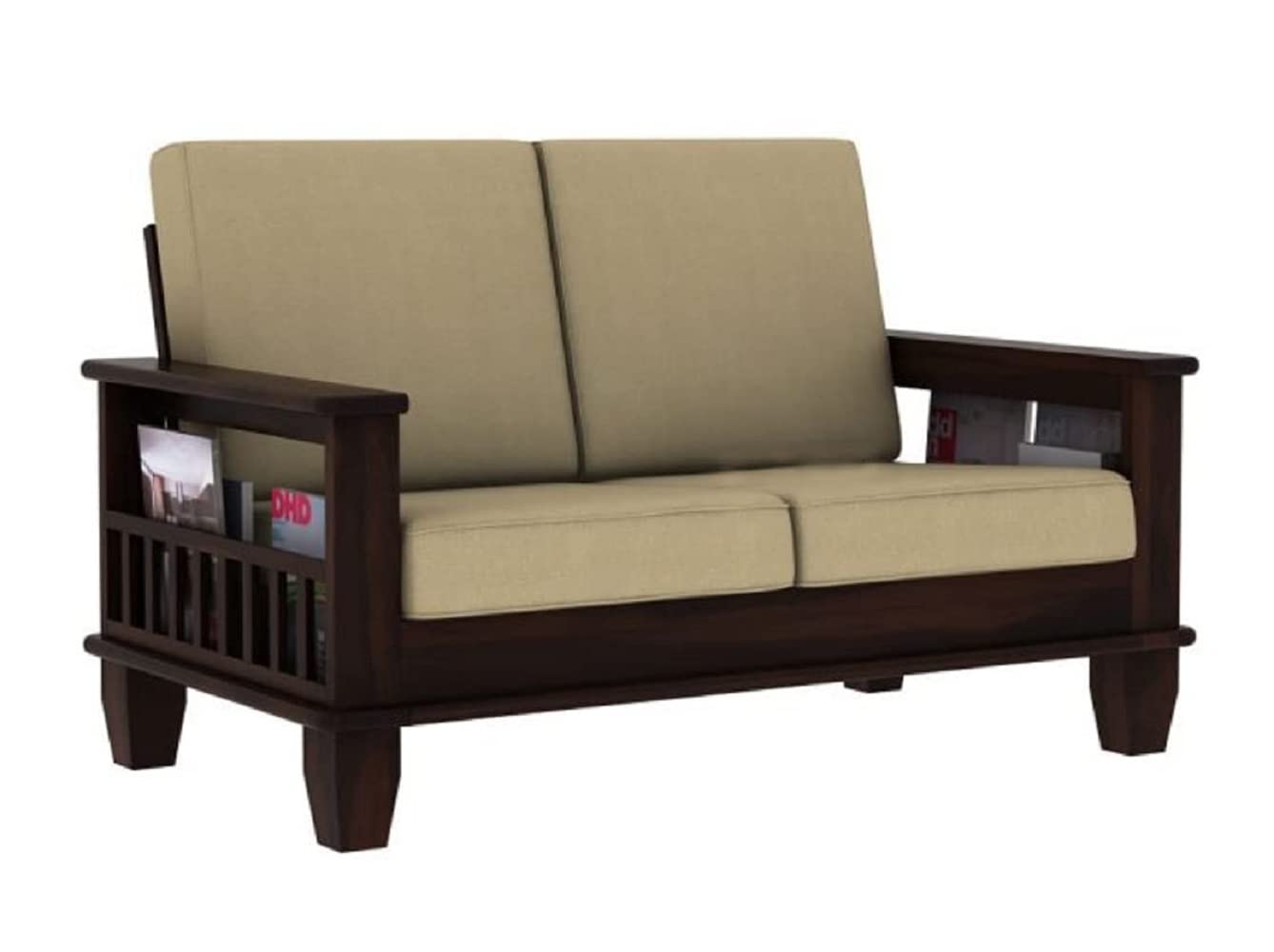 Sheesham Wood 2 Seater Sofa for Bedroom Living Room Home Wooden Two Seater Sofa Set Furniture for Office & Hall - Walnut Finish-image-33