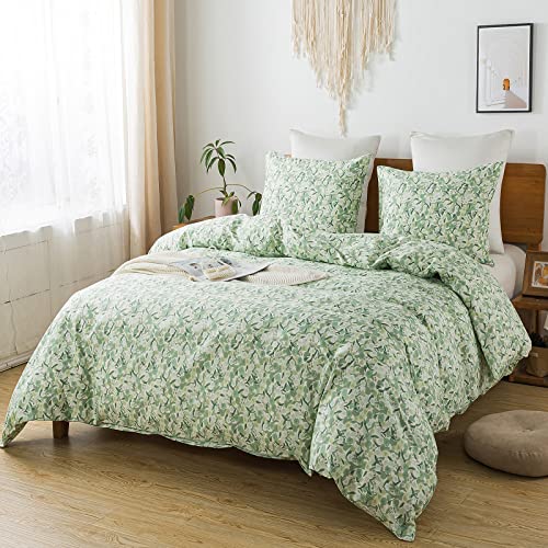Image of Travan Green Floral Duvet Cover 100% Cotton Duvet Covers Ultra Soft Reversible 3pc Comforter Cover Set with Zipper Closure, (3pcs, King Size)