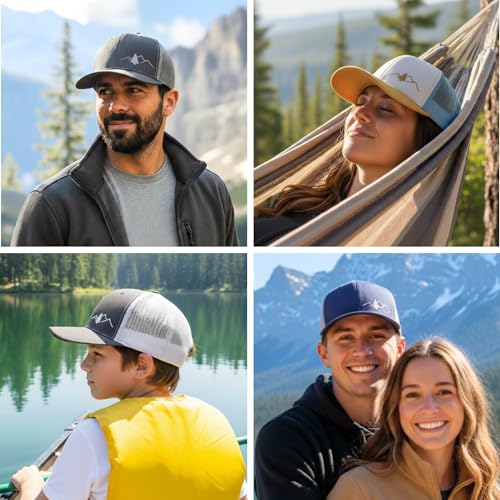 Image of LINDO Trucker Hat [ Great Outdoors Design ] for Men and Women: Mid Profile Cap with Breathable Mesh Back and Adjustable Snap