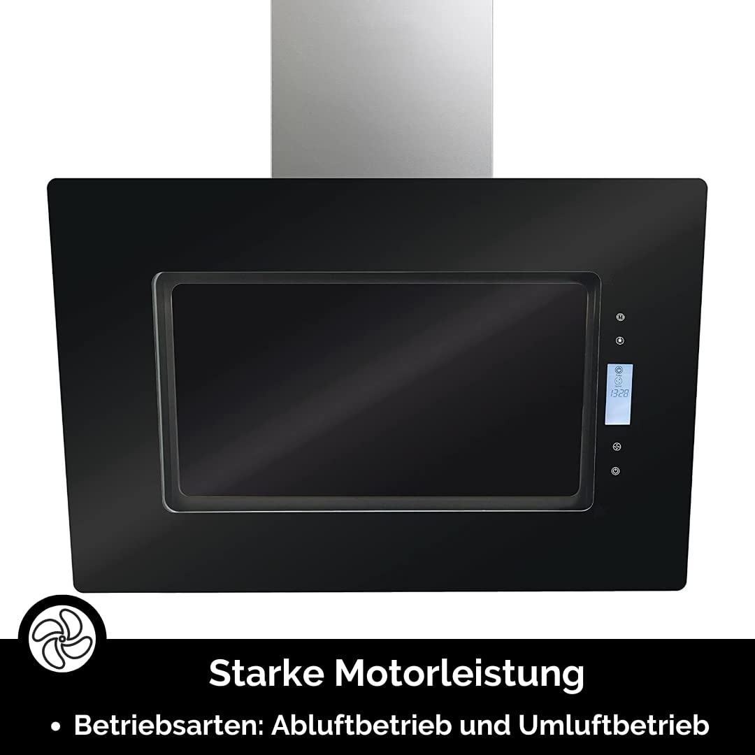 PKM 9040/90BZ - Cappa aspirante da parete, in vetro nero, 90 cm, illuminazione a LED, classe di efficienza energetica A