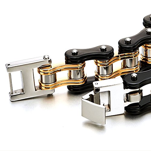COOLSTEELANDBEYOND Masculine Mens Bike Chain Bracelet of Stainless Steel Two-Tone Polished4
