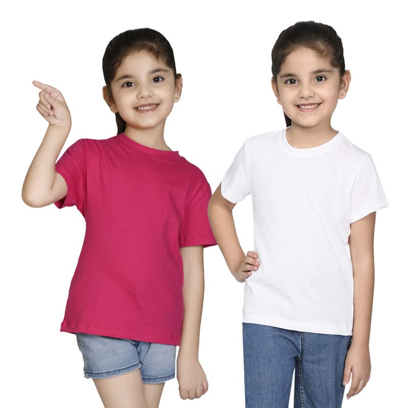 Image of Nusyl Girls Solid Cotton Blend Tshirts - Soft & Comfortable Half-Sleeves T-Shirts | Casual Wear for Kids & Teen Girls | Half Sleeves T-Shirts |- NUGCTSH001-PO2-1