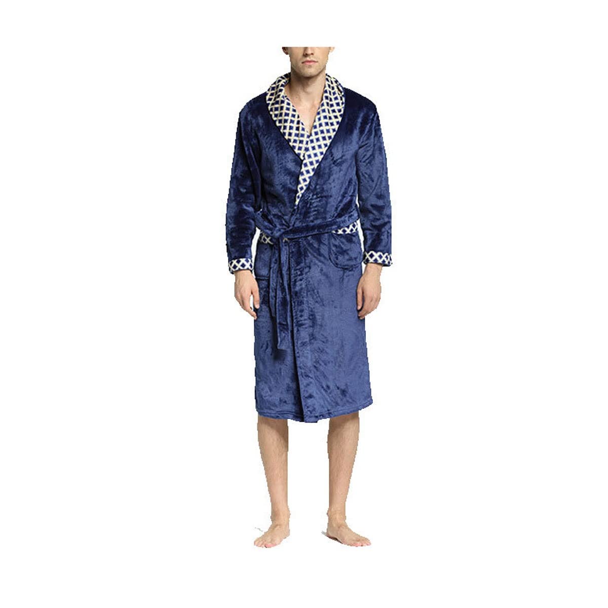 Albornoz con capucha para hombre en franela azul para mañanas frías de invierno