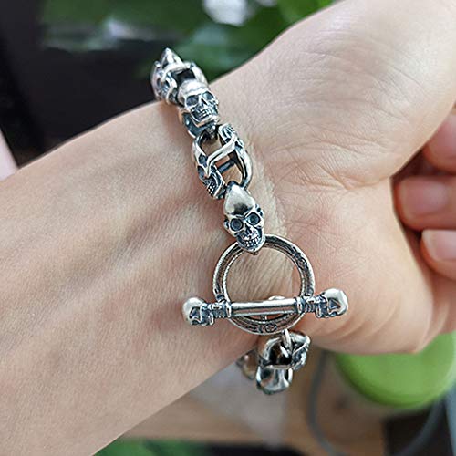 925 Sterling Silver Bracelet Unique Double-Sided Skull Head Punk Biker Bracelet for Men (Silver, 21.5 cm)2