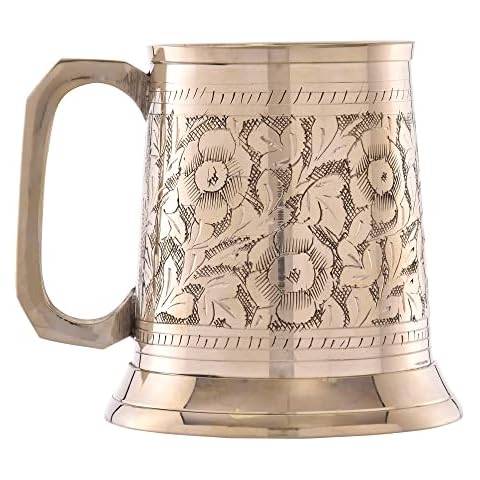 REPLICARTZ German Beer Mug Stein Hand Engraved Brass Antique Large Beer Stein Mug Men Tankard Wedding Pirates Medieval Gift Renaissance Moscow Mule - Capacity 500ml 16Oz Cover