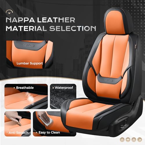 Image of Coverado Seat Covers, Car Seat Covers Full Set, Leather Seat Covers for Cars, Car Seat Protector, Black Car Seat Covers Front Seats and Back Seats Universal Fit for Most Cars Orange