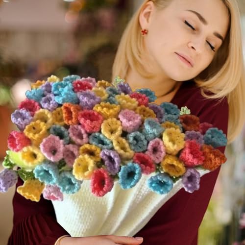 Bouquet de fleurs tricoté main et couverture douillette pour cadeau de maison