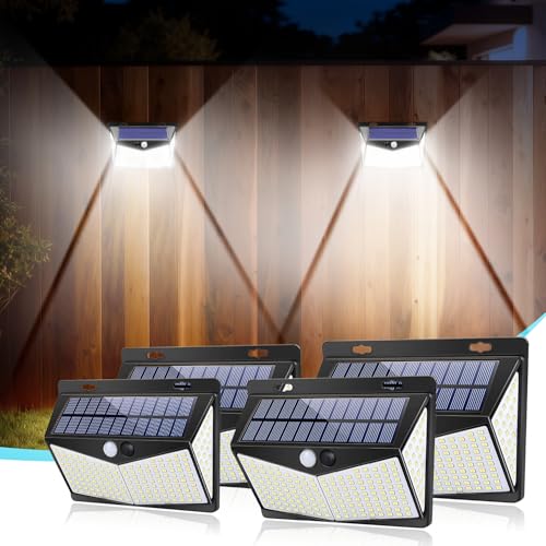 DISGIAN Solar Lights Outdoor, Motion Sensor Wall Lights with 3 Modes &270° Wide Angle,IP65 Waterproof, Solar Security Lights for Garden Pathway Porch Garage(4 Pack)