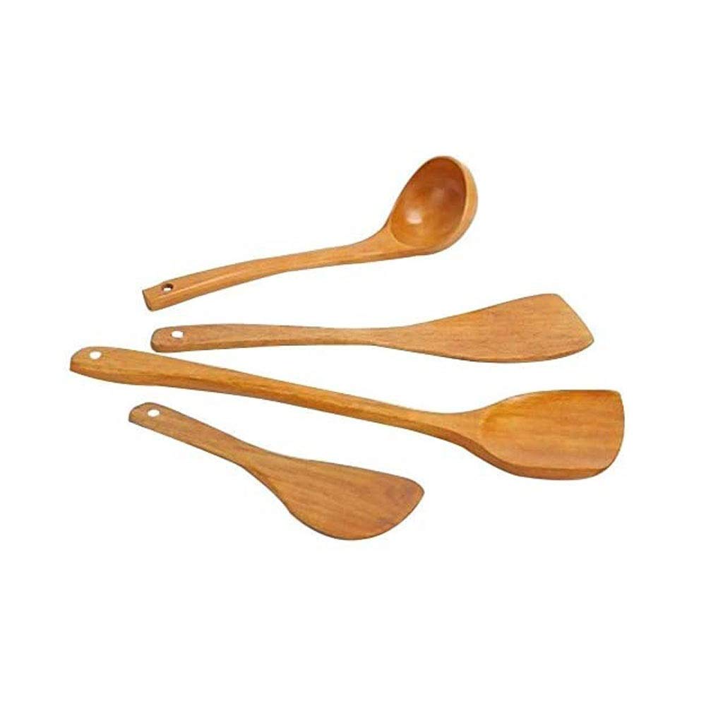 RWRAPS Antihaftbeschichtetes Geschirr-Besteck-Set aus Holz, Kochgeschirr, Gabel, Löffel, Messer-Set, Küchenutensilien mit langem Griff, Spatel, Flache Schaufel