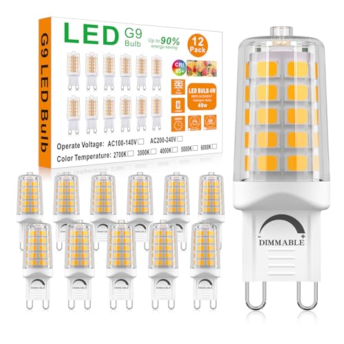 Image of Dimmable G9 LED Bulb 4W Eqv 40 Watt 3000K Warm White 12 Pack | T4 G9 Bi-pin Base Halogen Replacement G9 Socket Light Bulb for Chandelier Wall Sconce No Flicker 120V 450LM