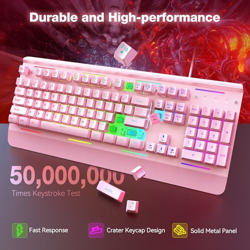 Image of TECKNET Gaming Keyboard, USB Wired Computer Keyboard, 15-Zone RGB Illumination, IP32 Water Resistance, 25 Anti-ghosting Keys, All-Metal Panel (Whisper Quiet Gaming Switch)