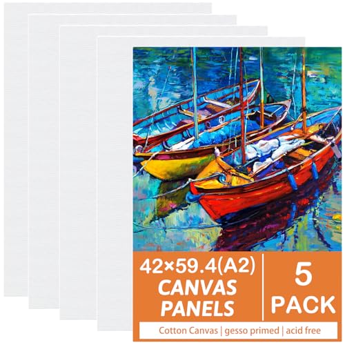Koncci Canvas for Painting 42x59.4cm(A2) 5 Packs Large Canvas 4mm Thickness Cotton Acid-Free for Acrylic Oil Watercolor for Professional Artist Hobby Painters & Beginners