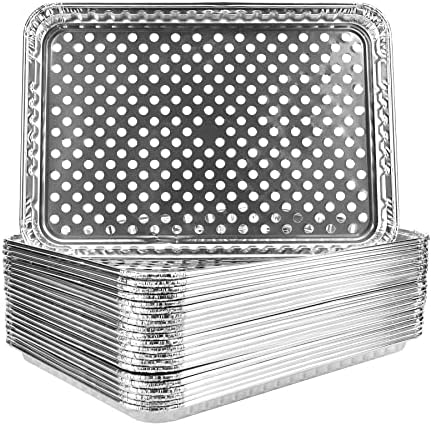 Roponan Disposable Aluminum Foil Grill Topper Pans, Grill Grate Liners, BBQ Grill Accessories for Outdoor Cooking and Camping - Prevents Food from Falling into Grill or Sticking to Grate (15 Pack)