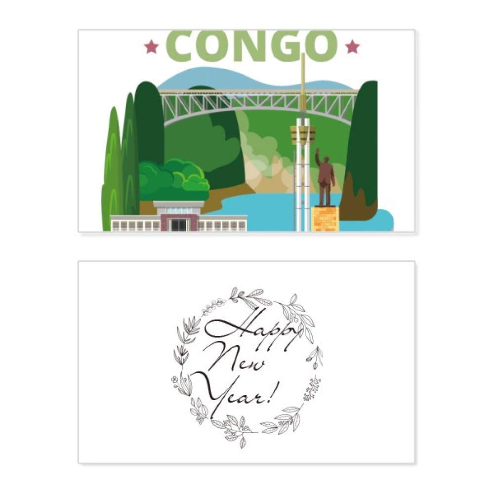 Tarjeta conmemorativa de año nuevo con diseño impreso City Statue Building Congo en inglés 5