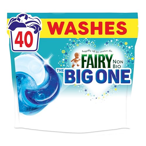 Fairy Non Bio The Big One PODS Washing Liquid Laundry Detergent Capasules 40 Washes 2X Stain Removal Huggably Soft for Sensitive Skin