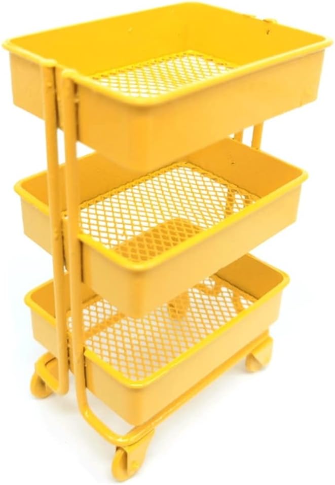 3 Tiers Mini Trolley Storage Rack Dollhouse Iron Rolling Bookshelf Collection Accessories Miniature Cart