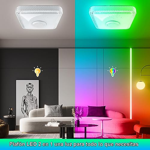 TOPBOS 30W Lampara Led Techo con Altavoz Bluetooth,RGB Plafon Led de Techo Regulable con Control Remoto y APP, Lamparas de Techo Music para Baño Dormitorio Sala de Esta - imagen 5