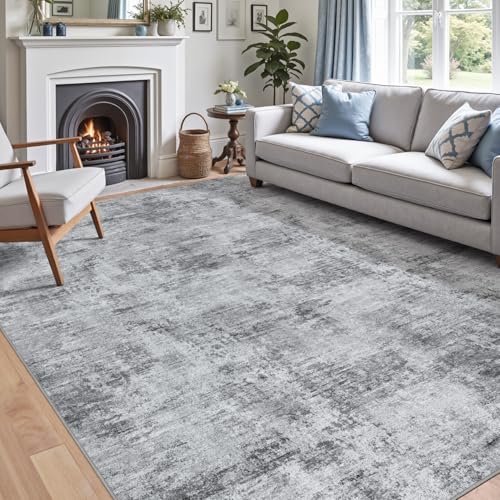 DEXI Alfombra Salon 152 x 244 cm, Alfombras Dormitorio Pelo Corto Lavable, Suave y Cómoda, Moderna Abstracta Tapetes Decorativas para Sala de Estar, Habitación, Comedor, Gris Claro