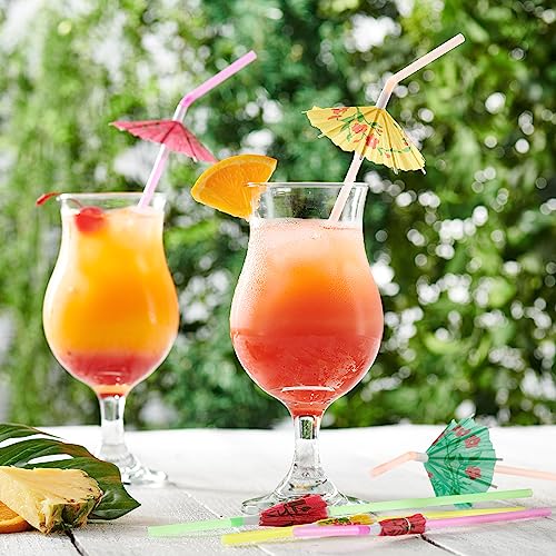 Image of Comfy Package [50 Count] Umbrella Straws, Flexible Plastic Cocktail Straws - Assorted Colors Swizzle Sticks - Fancy Mini Umbrella Drinking Straws for Hawaiian Beach Cocktail Luau Party Decor
