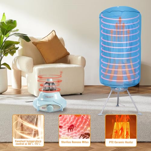 CROWNSHOP 1000W Heated Clothes Airer with Cover, 2-Tier Stainless Steel Foldable Electric Clothes Dryer, Energy Efficient Indoor Drying Rack 10Kg of Clothing 180 Minutes Timer Auto Power-Off - Image 4